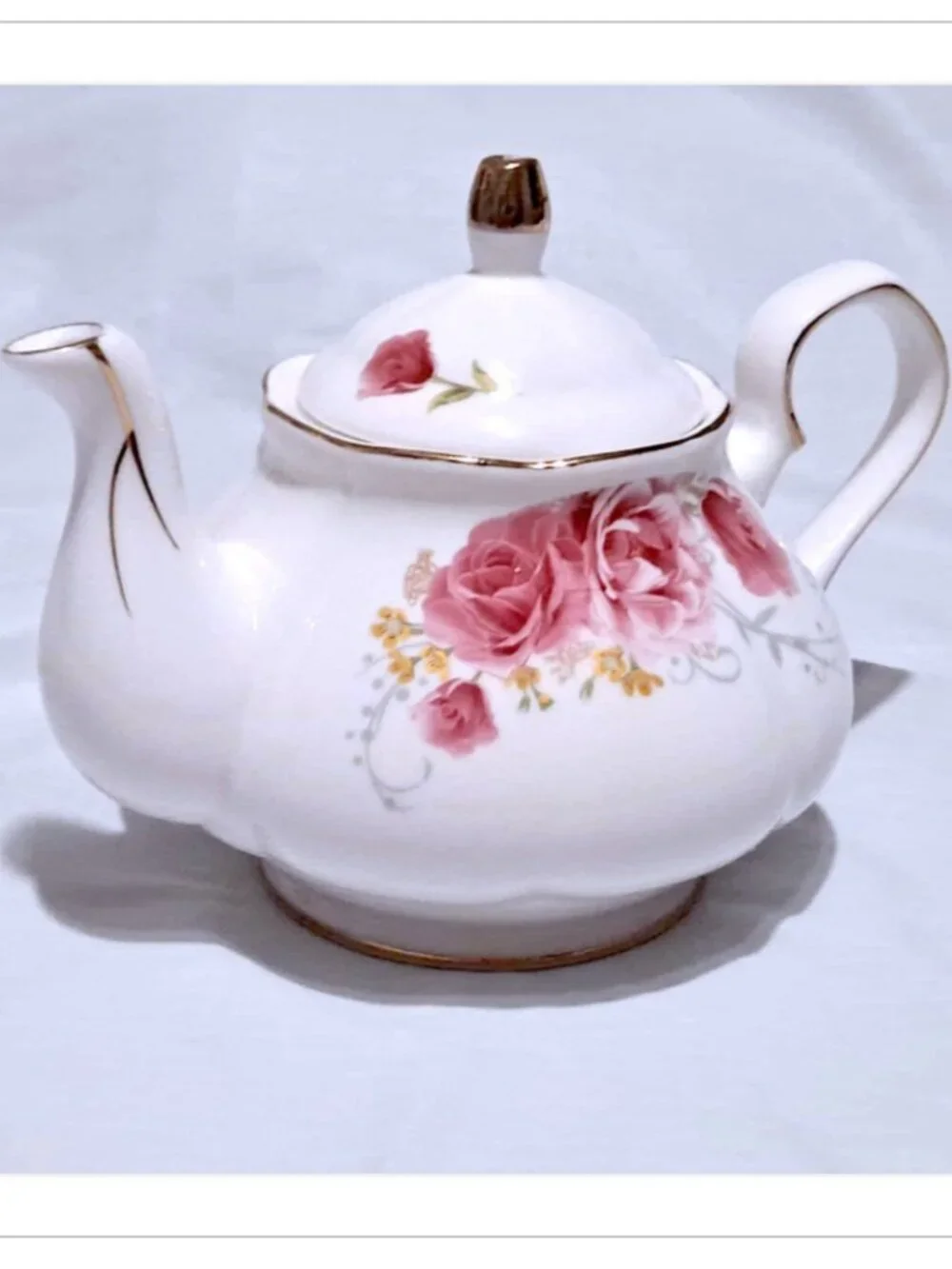 Jomop Pink Floral Ceramic Teapot w/ Lid Gold Trim 27 oz